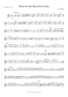 Partition clarinette 1, 2, 3 (B?), Music pour pour Royal Fireworks