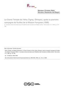 Le Grand Temple de Yéha (Tigray, Éthiopie), après la première campagne de fouilles de la Mission française (1998) - article ; n°3 ; vol.142, pg 737-798