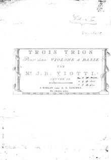 Partition violon 1, 3 corde Trios, WIII 16-18 (Op.18), Viotti, Giovanni Battista