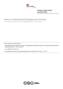 Notes sur l hétérogénéité biologique des touaregs - article ; n°1 ; vol.11, pg 99-105