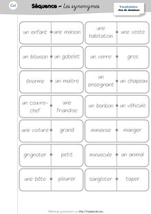 Vocabulaire CE1 – Les synonymes - Le jeu de domino