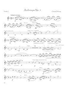 Partition violon 2, Deux Arabesques, 1. E major2. G major, Debussy, Claude