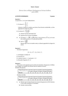 Mathématiques 2005 Brevet (filière générale)