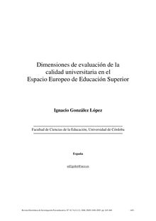 Dimensiones de evaluación de la calidad universitaria en el Espacio Europeo de Educación Superior (Dimensions for evaluating university quality in the European Space for Higher Education)