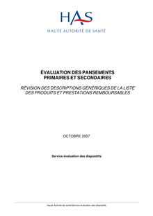 Evaluation des pansements - Rapport d évaluation pansements
