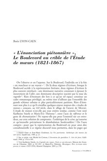 « L énonciation piétonnière ». Le boulevard au crible de l Étude de moeurs (1821-1867) - article ; n°134 ; vol.36, pg 19-31