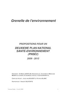 Deuxième plan national santé-environnement (PNSE2) 2009-2013. : propositions