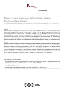 Restes humains des tumulus de Fleuré (Vienne) et de Puyraveau (Deux-Sèvres) - article ; n°3 ; vol.3, pg 281-305