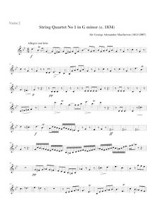 Partition violon 2, corde quatuor No.1, G minor, Macfarren, George Alexander