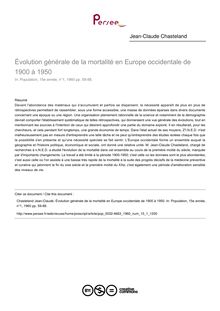 Évolution générale de la mortalité en Europe occidentale de 1900 à 1950 - article ; n°1 ; vol.15, pg 59-88