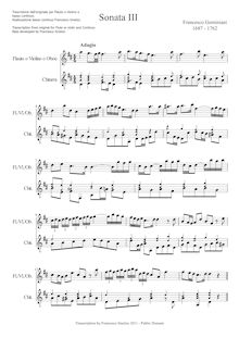 Partition complète, 3 Solos containing 12 easy mouvements pour pour German flûte ou violon et a Thorough basse, expressly Composed pour pour use of Young Performers par Francesco Geminiani