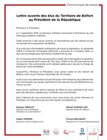 Lettre ouverte des élus du Territoire de Belfort au président de la République