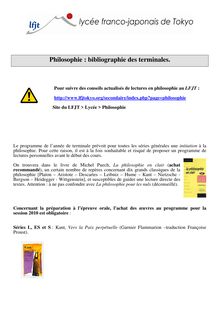 Bibliographie Philosophie terminale rentrée 2010-2011
