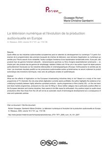La télévision numérique et l évolution de la production audiovisuelle en Europe - article ; n°101 ; vol.18, pg 119-138