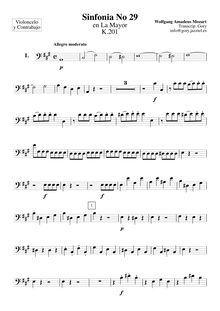 Partition violoncelles / Basses, Symphony No.29, A major, Mozart, Wolfgang Amadeus