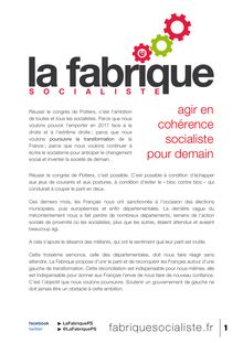 La Fabrique Socialiste - Motion Congrès Poitiers 2015