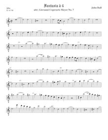 Partition ténor viole de gambe 1, octave aigu clef, Fantasia pour 4 violes de gambe par John Bull