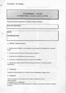 Espagnol pratique et examen international 1999 Université de Technologie de Belfort Montbéliard