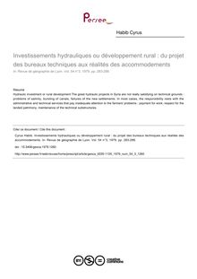 Investissements hydrauliques ou développement rural : du projet des bureaux techniques aux réalités des accommodements - article ; n°3 ; vol.54, pg 283-288