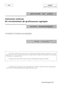Composition d analyse et probabilités 2002 Agrégation de mathématiques Agrégation (Externe)