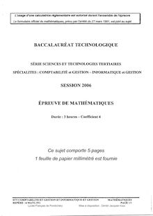 BACCALAURÉAT Thecnologique (Sessio, 2006) Epreuve de Mathématiques  Spécialités: Compabilité et Gestion - Informatique et Gestion