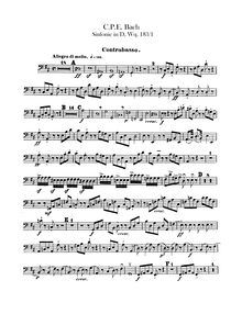 Partition Basses, Symphonie, H.663, D Major, Bach, Carl Philipp Emanuel