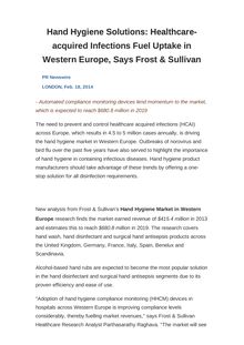 Hand Hygiene Solutions: Healthcare-acquired Infections Fuel Uptake in Western Europe, Says Frost & Sullivan