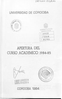 Apertura del curso académico 1984-1985: memoria del curso académico 1983-1984