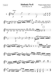 Partition violons II, Symphony No.8, D major, Mozart, Wolfgang Amadeus