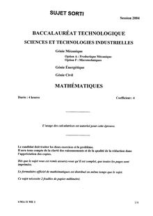 Mathématiques options A et F 2004 S.T.I (Génie Mécanique) Baccalauréat technologique