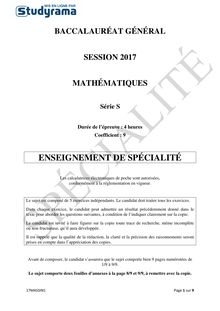 Sujet Bac S 2017 Pondichéry - Mathématiques spécialité