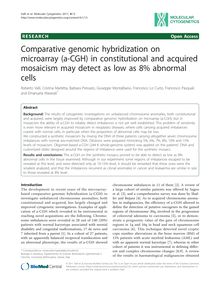 Comparative genomic hybridization on microarray (a-CGH) in constitutional and acquired mosaicism may detect as low as 8% abnormal cells