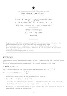 HEC 2005 mathematiques iii classe prepa hec (eco)