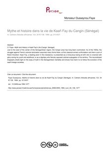 Mythe et histoire dans la vie de Kaañ Fay du Cangin (Sénégal) - article ; n°136 ; vol.34, pg 613-637