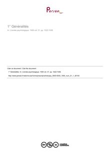 Généralités - compte-rendu ; n°1 ; vol.31, pg 1022-1036