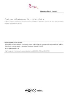 Quelques réflexions sur l économie cubaine - article ; n°2 ; vol.37, pg 199-236