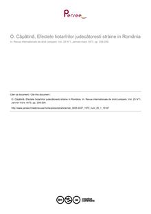 O. Câpâtinâ, Efectele hotarîrilor judecâtoresti stràine in România - note biblio ; n°1 ; vol.25, pg 208-209