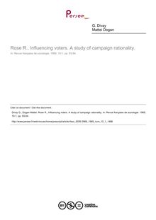 Rose R., Influencing voters. A study of campaign rationality.  ; n°1 ; vol.10, pg 93-94