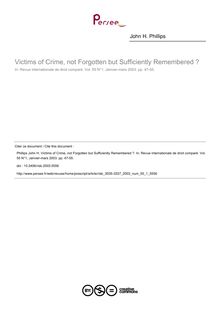 Victims of Crime, not Forgotten but Sufficiently Remembered ? - article ; n°1 ; vol.55, pg 47-55