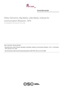 Wilbur Schramm, Big Media, Little Media, Institute for communication Research, 1974  ; n°79 ; vol.20, pg 662-662