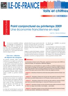 Point conjoncturel au printemps 2009   Une économie francilienne en repli 