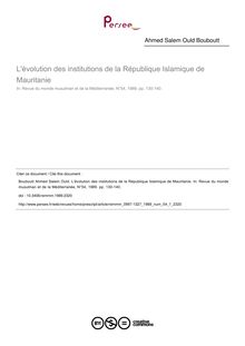 L évolution des institutions de la République Islamique de Mauritanie - article ; n°1 ; vol.54, pg 130-140