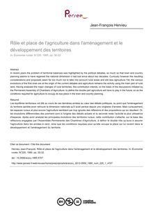 Rôle et place de l agriculture dans l aménagement et le développement des territoires - article ; n°1 ; vol.225, pg 30-32