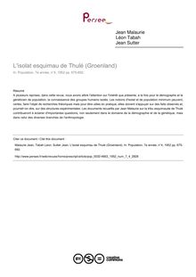 L isolat esquimau de Thulé (Groenland) - article ; n°4 ; vol.7, pg 675-692