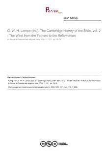 G. W. H. Lampe (éd.). The Cambridge History of the Bible, vol. 2 : The West from the Fathers to the Reformation  ; n°1 ; vol.179, pg 76-79