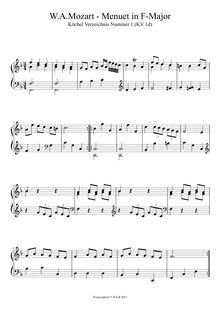 Partition complète, Minuet, F major, Mozart, Wolfgang Amadeus par Wolfgang Amadeus Mozart
