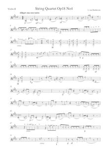Partition violon 2, corde quatuor No.4, Op.18/4, C minor, Beethoven, Ludwig van