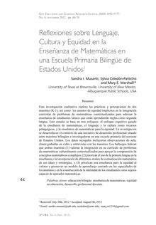 Reflexiones sobre Lenguaje, Cultura y Equidad en la Enseñanza de Matemáticas en una Escuela Primaria Bilingüe de Estados Unidos