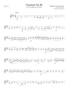 Partition violon II, corde quatuor No.18, A major, Mozart, Wolfgang Amadeus