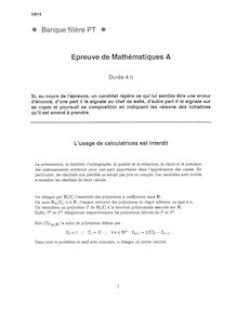 Mathématiques A 2007 Classe Prepa PT Banque Filière PT